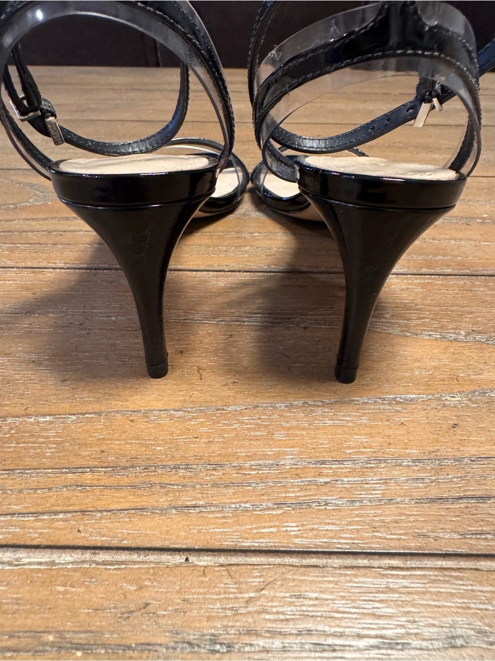 SCHUTZ Black Patent Ankle-Strap Heels with Clear Toe Panel - Picture 5 of 8